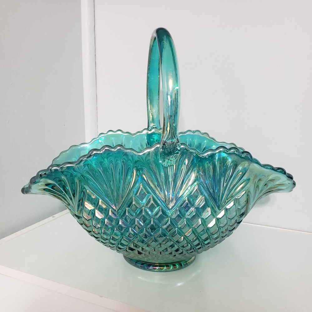 RARE! HUGE! GORGEOUS! L.E. Smith Teal Basket